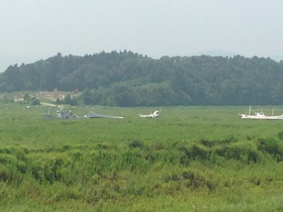 Boats stranded in paddy fields by the tsunami